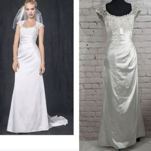 David's Bridal White Wedding Dress with Lace Details